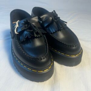 Doc Martens Adrian Quad Women’s 7 Black Leather Slip On Platform Tassel Loafers